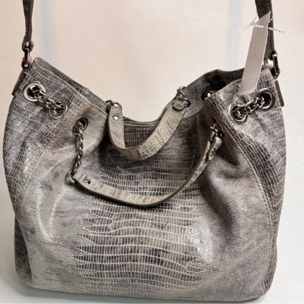 Michael Michael Kors Gray Snake-Embossed Leather Shoulder Bag – NWOT